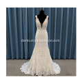 Latest Arrival Gorgeous Champagne Backless Lace Beach Mermaid Bridal Wedding Gown Dress